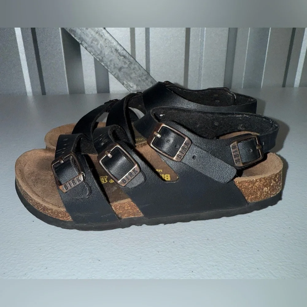 Birkenstock kids black leather three-strap slingback sandals unisex size 13